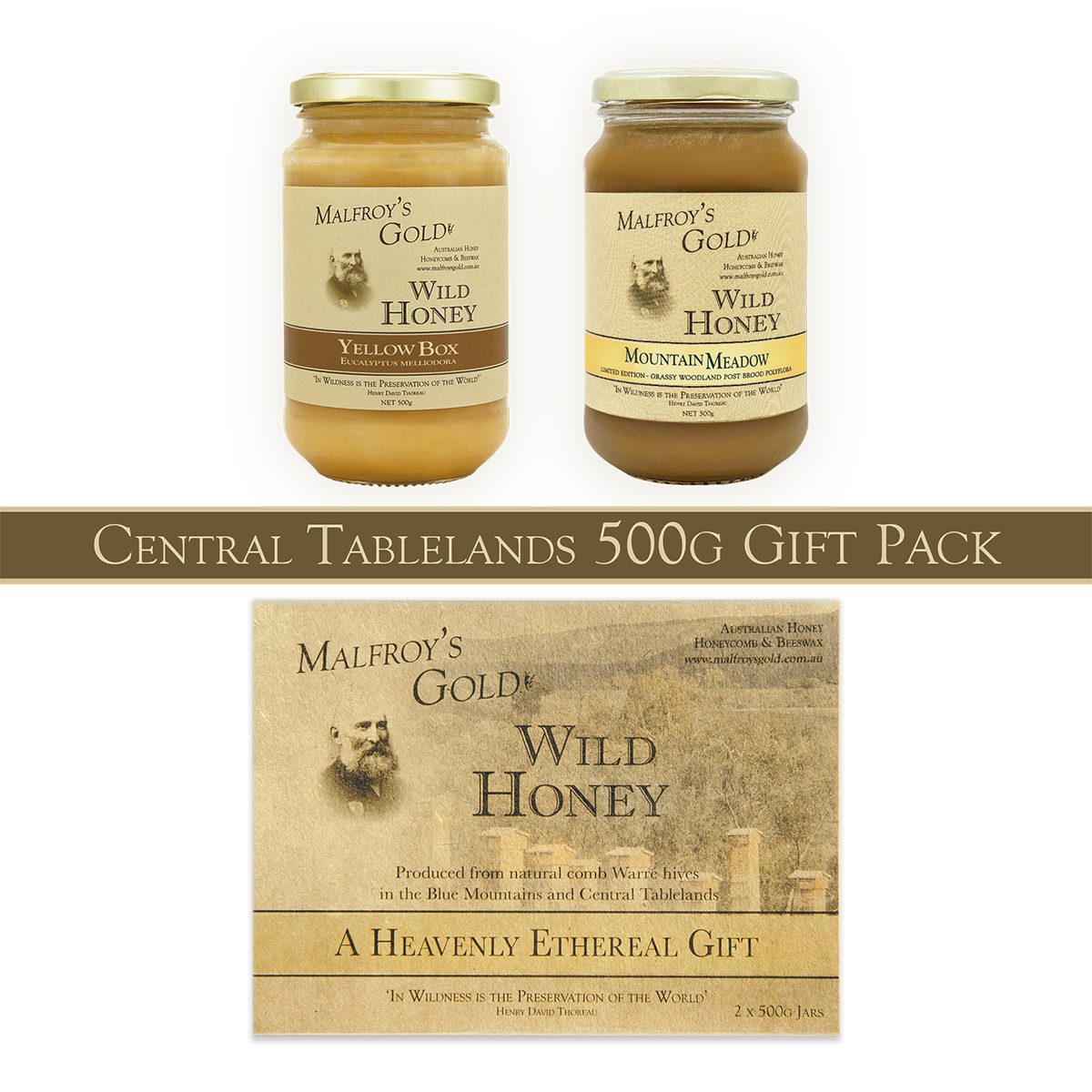 Malfroy's Gold Australia Wild Honey 500g 2 Pack Mixed Central Tablelands